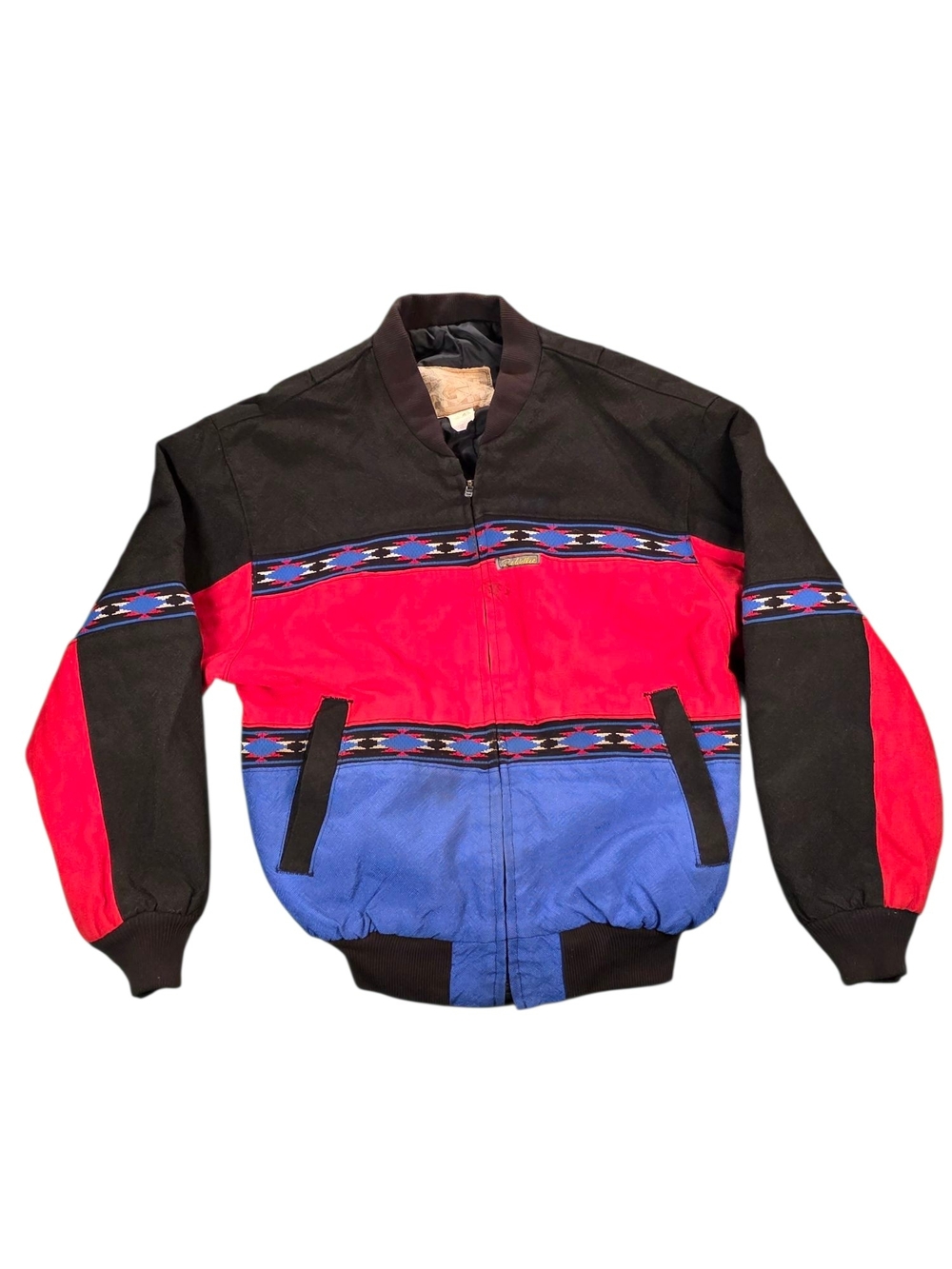 VTG Rodi Walker Southwestern Bomber Jacket 90s Aztec Tribal Colorblock Red /Blue